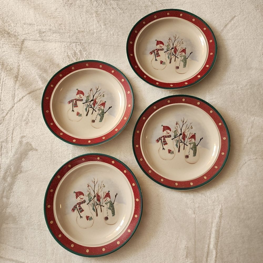 Royal Seasons 4 Piece Stoneware Christmas Snowmen Salad Plates 6.5"
